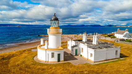 Cromarty Lighthouse at Cromarty Firth in the Scotland - aerial view