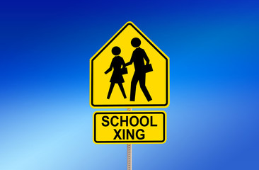 SCHOOL XING Street Sign with Blue Background