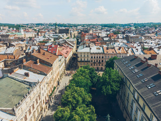 aerial view of old european city in summer time