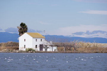 Old house in the shore of lake
