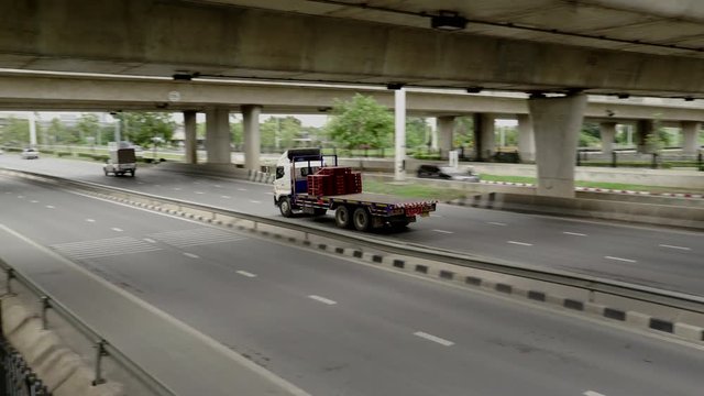 Bangkok/Thailand-July 23 2018 : flat bed trailer on highway