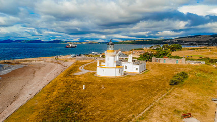 Cromarty Lighthouse at Cromarty Firth in the Scotland - aerial view