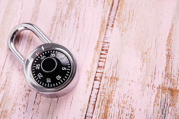 Code lock on wood desk