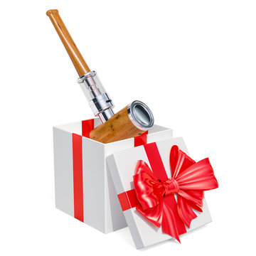 Gift concept, electronic pipe inside gift box. 3D rendering