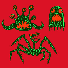 Monsters emoticons set. Vector illustration.