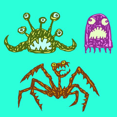 Monsters emoticons set. Vector illustration.