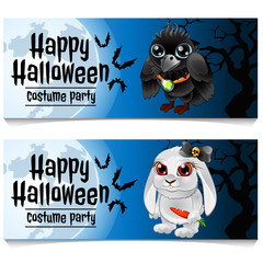 Two horizontal cards on the theme of the Halloween holiday. Vector illustration.