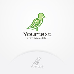 Green bird logo, Bird logo design with hand drawing style, Vector logo template