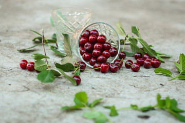 cherries Close up - ripe berries (harvest). food background