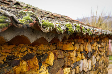 Wall with masonry  in one of  yellow cities of Spain Alquite