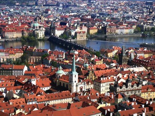 Fototapeta na wymiar Aerial View of Charles Bridge and Prague, Czech Republic