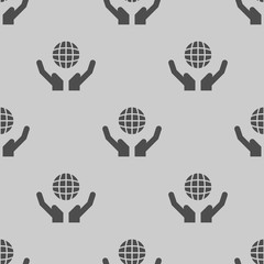 globe in hand icon vector seamless pattern