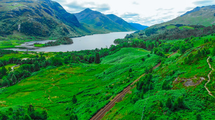 Wonderful landscape at Loch Shiel in Scotland - aerial view