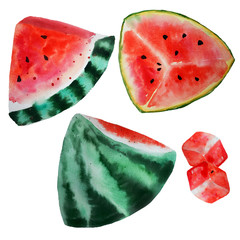 Watercolor set of watermelons on a white background.