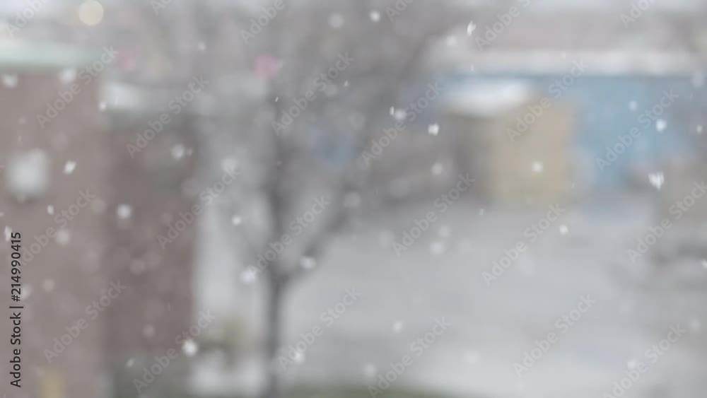 Poster close up of snow falling with a shallow depth of field at 120 frames per second.