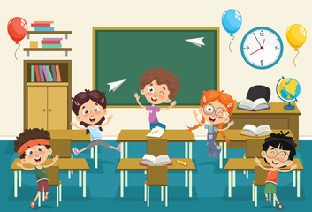 Vector Illustration Of Kids Classroom