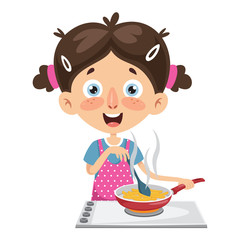 Vector Illustration Of Kid Cooking Meal