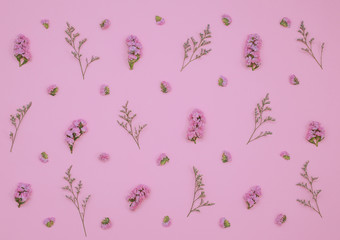 Flower Pattern Top View On Color Paper For Background