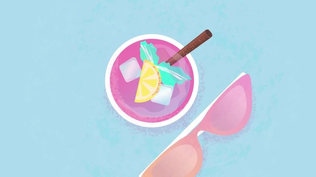 Cocktail party vector animation. Vector cocktail flat design video. Modern retro style. Gradient tropical fruit mojito. stock footage
