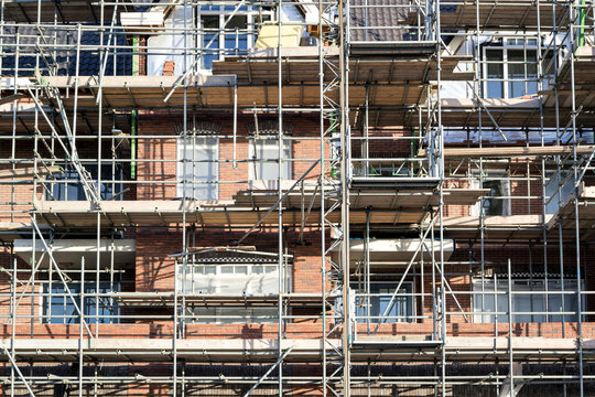 scaffolding at a residential building currently under construction