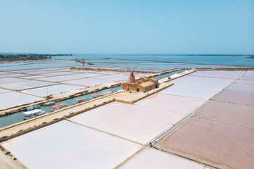Stagnone Nature Reserve or natural reserve of the Saline dello Stagnone near Marsala and Trapani,...