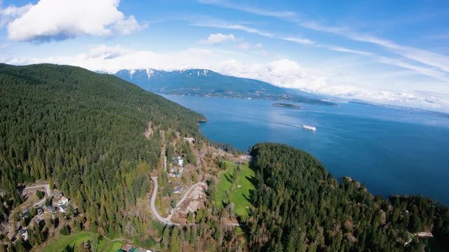 Ferry Traveling Seymour Bay Bowen Island Vancouver BC Aerial Landscape