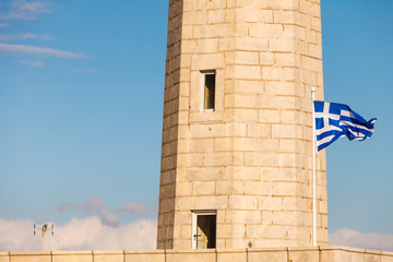 Lighthouse near Gythio against blue sky