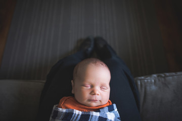 Sleeping newborn with space for text