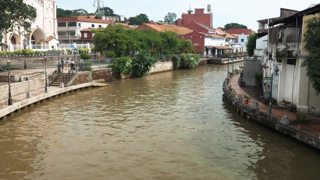 Malacca, Malaysia - Canal Bridge Panning View