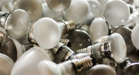 Disposal of used energy saving lamps, old spent bulbs.