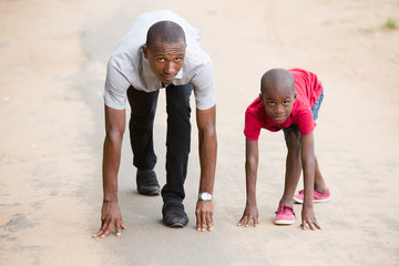 happy family having fun doing a run together