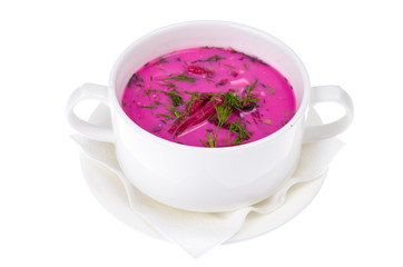 Summer cold refreshing beet soup. Vegetarian menu