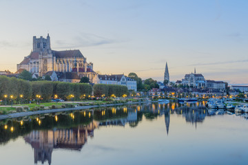 Yonne River and churches, in Auxerre