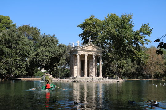 Rowing up at Laghetto di Villa Borghese in Rome, Italy