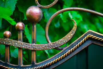 ornate wrought-iron elements of metal gate decoration