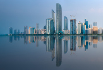 View of Abu Dhabi Skyline at sunrise, UAE