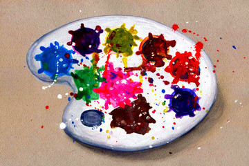 palette with paints watercolor illustration