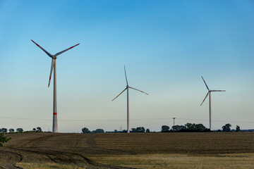 windmills during sunset
