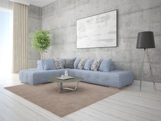 Mock up the living room with a comfortable corner sofa and a large stylish frame.