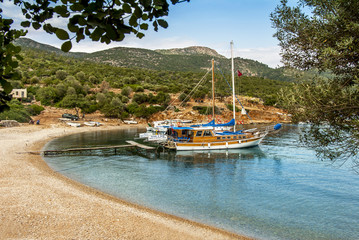 Bodrum, Turkey, 28 May 2011: Gulet Wooden Sailboats at Cove of Yaliciftlik