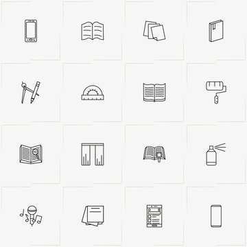 Art line icon set with painter, round ruler and smart phone