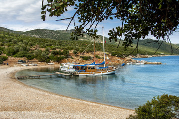 Bodrum, Turkey, 28 May 2011: Gulet Wooden Sailboats at Cove of Yaliciftlik Kargicik