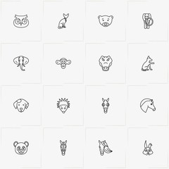 Animals line icon set with elephant, dog and cat