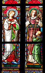 Maria Immacolata e Angelo custode; vetrata dell'antica chiesa parrocchiale di Gries, Bolzano
