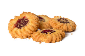 Shortbread cookies Kurabiye with jam in the center isolated on white background