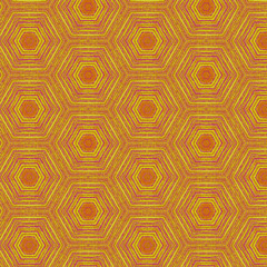 hand painted golden textured hexagons in a repeating seamless pattern with unique hand-drawn qualities for textile, fabric and background surface designs