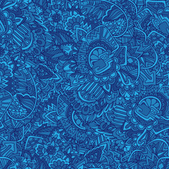 Decorative hand drawn doodle ornamental curly vector seamless pattern