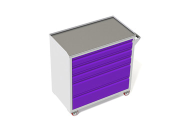 Metal tool cabinet on wheels with drawers. A convenient place for storing tools and spare parts. Metal furniture.
