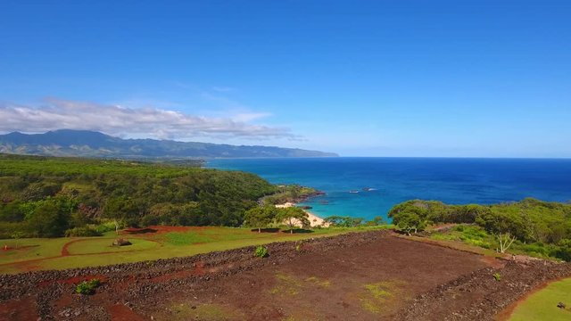 Pu'u O Mahuka Heiau and Waimea Bay north shore Oahu Hawaii