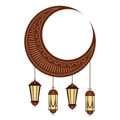 Fototapeta na wymiar Moon with arabic lamps. Ramadan kareem